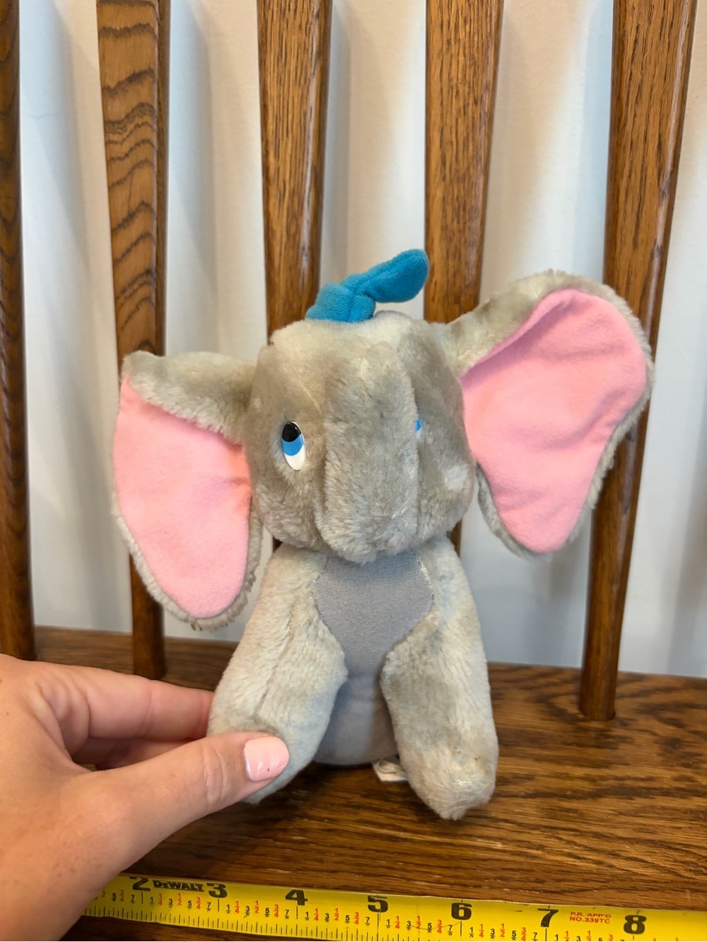 Vintage Disney Dumbo Plush Elephant Blue Hat Pink Ears ~ 8” Tall